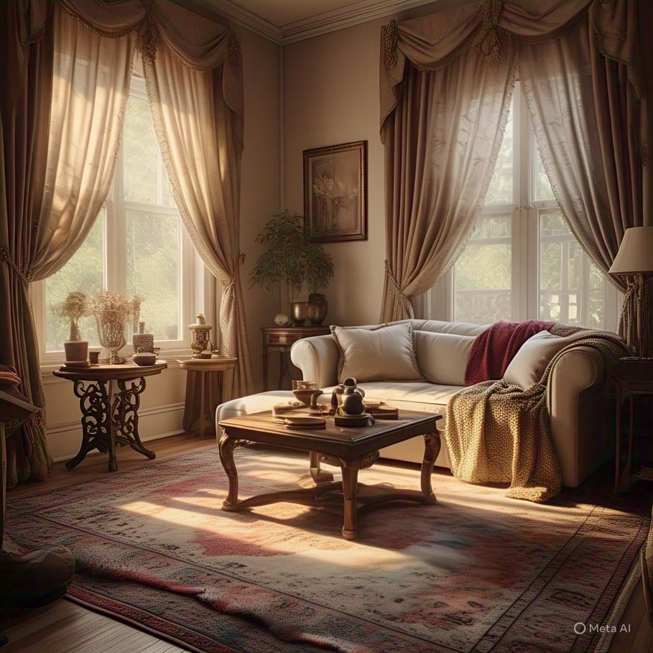 Room interior featuring stylish rugs and elegant curtains designed and installed by G&3J Designs